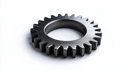  a single steel gear with sharp, clean edges, isolated on a white background