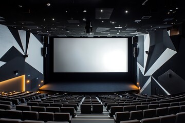 Naklejka premium Empty Modern Cinema Auditorium Awaits Entertainment