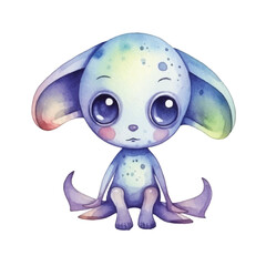 watercolors Cute alien stretching illustration
