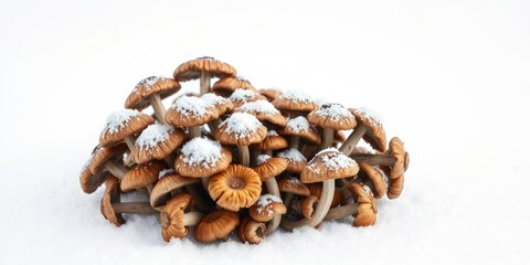 Obraz premium isolated cluster of dried mushrooms on a snowy white background, mushroom varieties, dried fungi