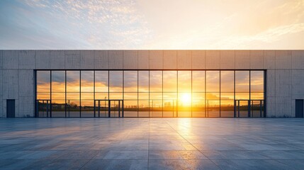 Fototapeta premium Modern Architectural Design: Sunset Reflection in a Glass Facade Building
