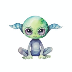 watercolors Cute alien stretching illustration
