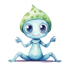 watercolors Cute alien stretching illustration