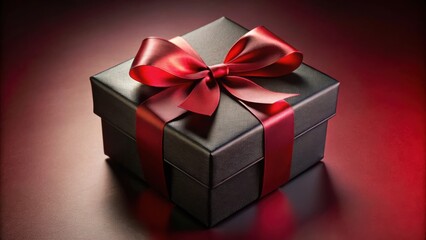 Obraz premium A Luxurious Black Gift Box with a Crimson Ribbon Bow