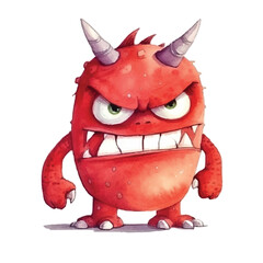 watercolors Cute angry red dinosaur illustration