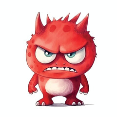 watercolors Cute angry red dinosaur illustration