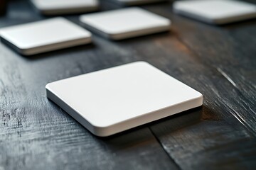 Fototapeta premium Blank White Square Device on Dark Wooden Surface