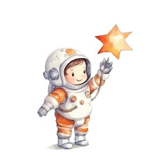 watercolors Cute astronaut catching star illustration