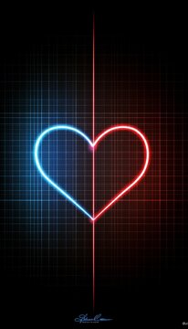 Glowing Neon Heart Symbol With Red And Blue Electrocardiogram Line, Vector Illustration.