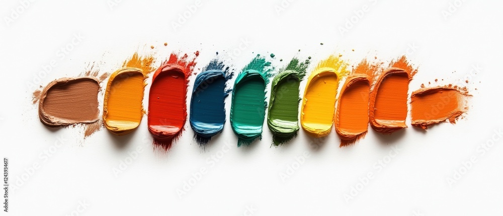 Poster row of various paint brushes arranged in a line showcasing different colors and bristle types
