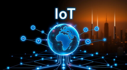 Obraz premium Internet of Things (IoT) – The Future of Connected Technology and Smart Innovation, smart technology, connected devices, IoT network, digital transformation, smart automation, AI integration.