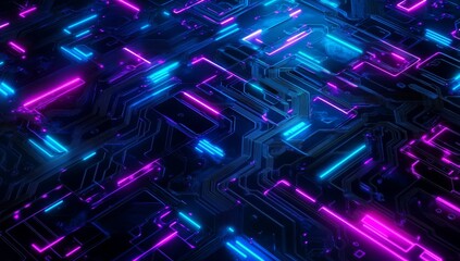 Glowing neon circuit board texture, digital background, abstract design, tech wallpaper
