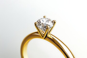 Close-up of a beautiful gold engagement ring with a sparkling diamond.