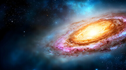 Fototapeta premium Spiral galaxy swirling in cosmic space, background stars. Science use