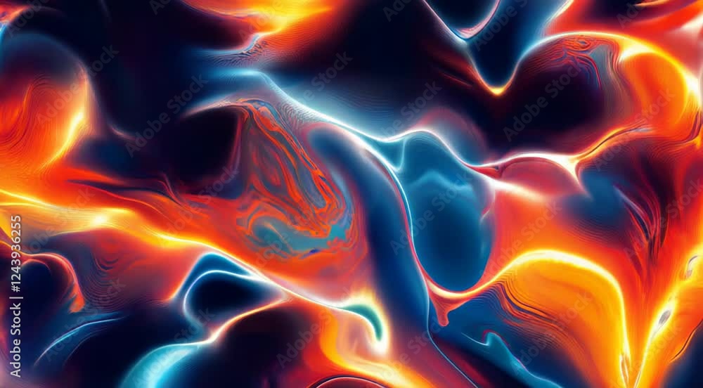 Aufkleber dynamic abstract fluid art featuring vibrant orange and blue swirling patterns, creating a captivati