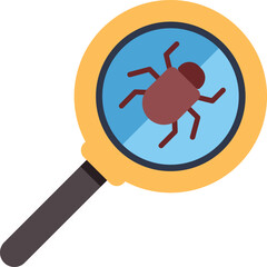Magnifying glass is being used to closely examine a computer bug, highlighting the concept of identifying and resolving software vulnerabilities