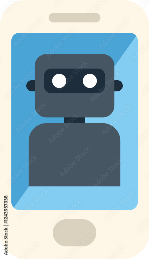 Poster modern smartphone is displaying a robot on the screen, representing artificial intelligence
