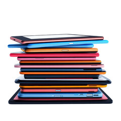 Colorful Tablets Stacked in a Creative Arrangement on a Dark Background