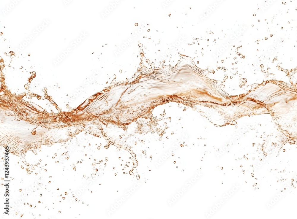 Poster abstract image of a brown liquid splash against a white background. the liquid is dynamic and flowin
