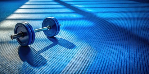Blue Dumbbell Resting on a Gym Mat in Blue Light
