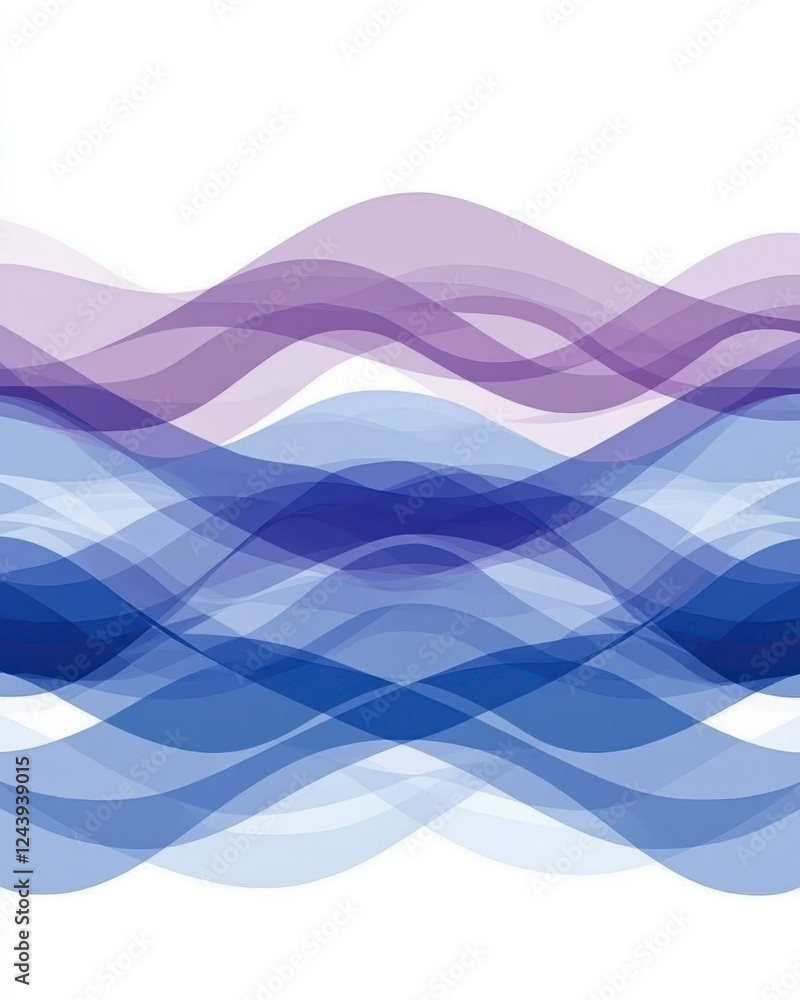 Poster abstract image with overlapping purple and blue waves on white background. soft, flowing lines creat