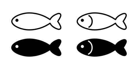Fish simple icons collection. Stylized black fishes on white background.