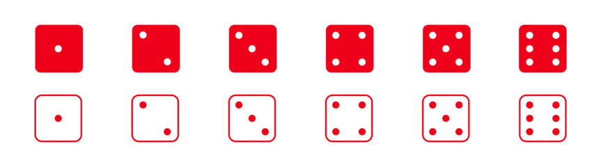 Game dice graphic icons set. Dice from one to six. Simple dice shapes.