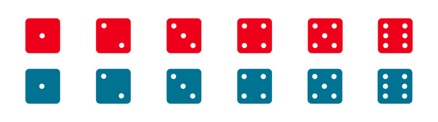 Game dice graphic icons set. Dice from one to six. Simple dice shapes.
