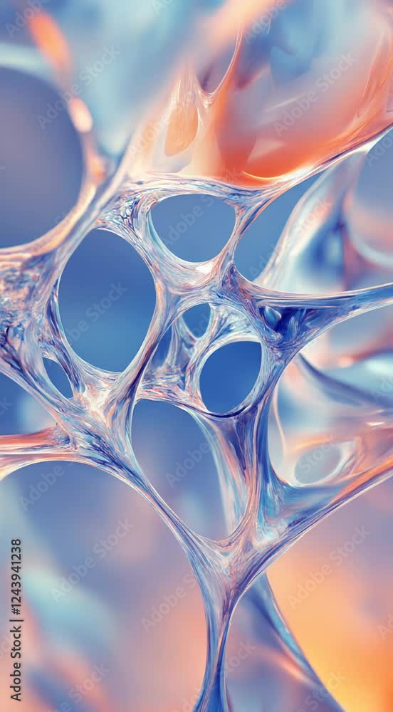 Poster intricate abstract design showcasing colorful, translucent bubbles interwoven with organic shapes, c