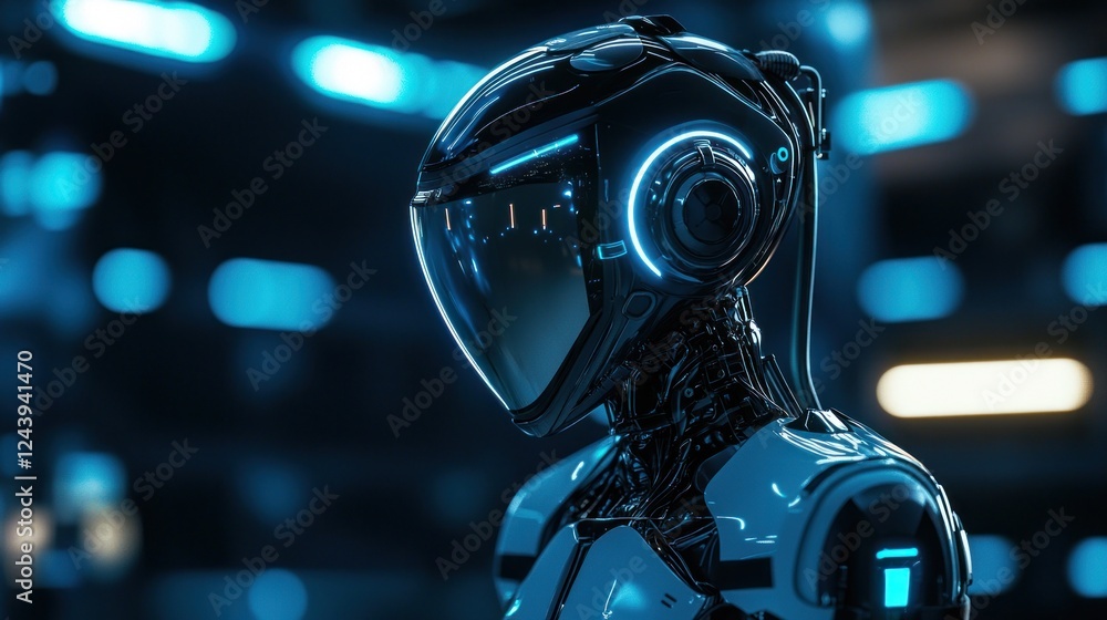Aufkleber futuristic robot in a technological setting
