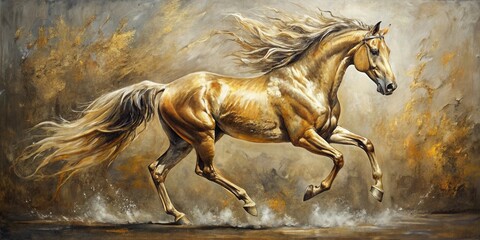 Golden Palomino Horse in Dynamic Motion, a Majestic Artistic Rendering