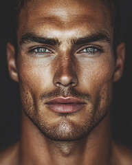 Fototapeta premium portrait of a man with his confident expression and blue eyes, strong features