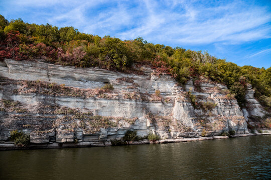 Rock above the river, beautiful landscape, Podilsky Tovtry, slope above the river, rocks above the Dniester River

