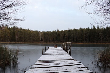 Wooden bridge over lake