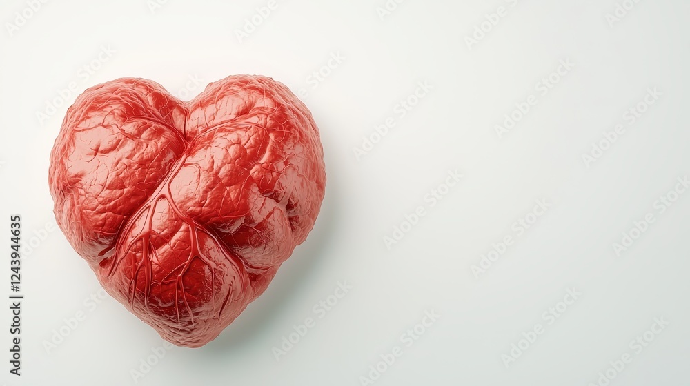 Aufkleber unique red heart shaped object made of wrinkled material on light background for creative visual pro