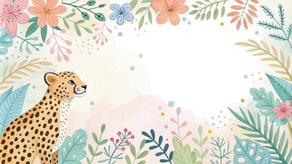 Whimsical leopard print background with playful patterns and soft watercolor hues, , leopard print, dreamy ambiance, nature-inspired art