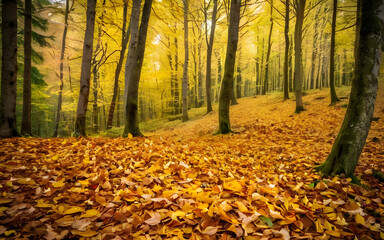 Obraz premium Autumn leaves swirling in a forest clearing