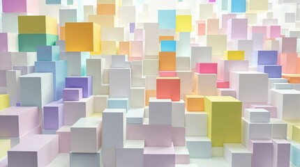 White cube boxes in different sizes and colors create a unique and eye-catching visual effect, modern home decor, interior design elements, geometric patterns, abstract shapes, design inspiration