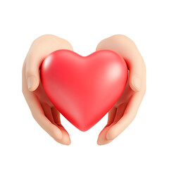 D icon of hands holding a heart, white background, cute style, simple design, no shadowing, cute 2D cartoon style, high resolution