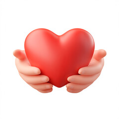 D icon of hands holding a heart, white background, cute style, simple design, no shadowing, cute 2D cartoon style, high resolution