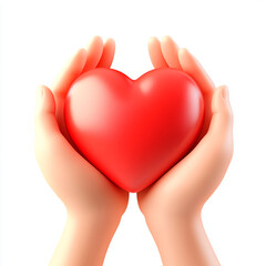 D icon of hands holding a heart, white background, cute style, simple design, no shadowing, cute 2D cartoon style, high resolution
