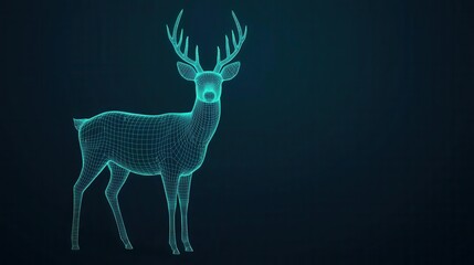 A glowing wireframe deer standing in a vast VRgenerated minimalist forest