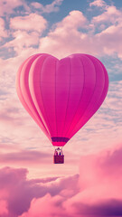 Obraz premium Valentine's day magic in the sky with a vibrant heart-shaped hot air balloon drifting through the soft pastel clouds. Generative AI