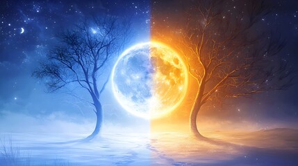 Fototapeta premium A moon is in the sky above a large circular structure