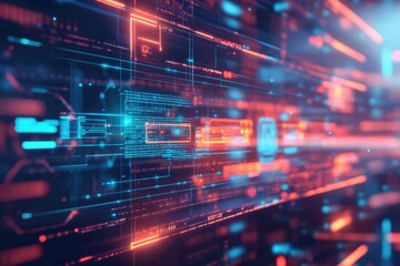 Abstract digital grid with vibrant glowing light spots