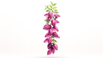 Fototapeta premium Elegant Hanging Branch with Vibrant Purple Flowers and Green Leaves