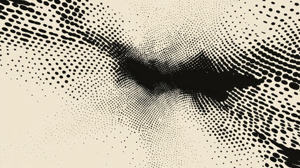 Abstract swirling black dots beige background