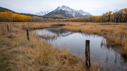 Fototapeta premium Autumnal mountain meadow reflection