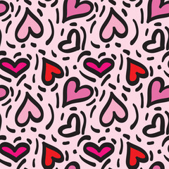 Seamless pattern with hand drawn cute  hearts vector illustration. Heart shaped vector illustration set. Mothers day, greeting card, wallpaper or gift wrapping design.