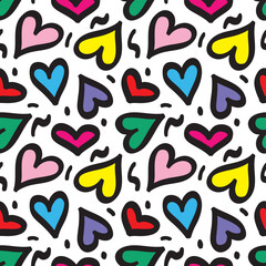 Seamless pattern with hand drawn cute  hearts vector illustration. Heart shaped vector illustration set. San Valentine's day. Greeting card, wallpaper or gift wrapping design.